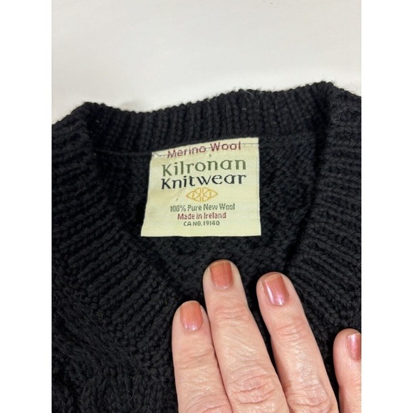 Kilronan Knitwear Cardigan Black XS Pure New Wool Short Sleeve Made in Ireland - Picture 5 of 12
